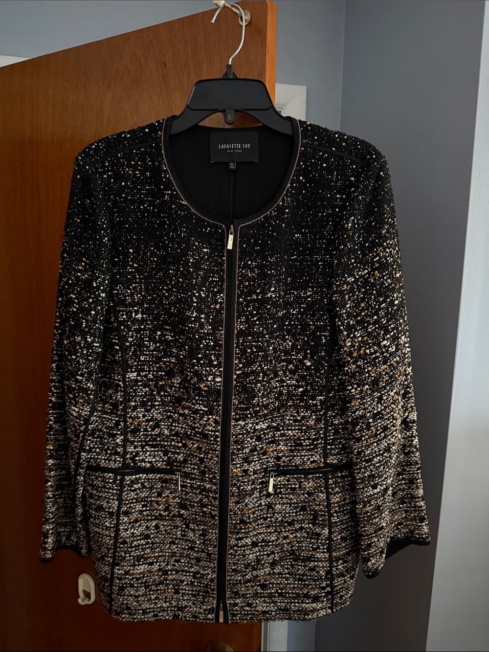 Lafayette 148 New York Black and Gold Tweed Zip Jacket